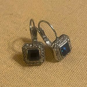 Blue Crystal Square Drop Earrings